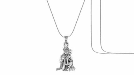 Efinito Sterling Silver (92.5% purity) God Hanuman Chain Pendant (Pendant with Chain-22 inches) for Men Pure Silver Lord Bajrang Bali Chain Locket for Good Health & Wealth