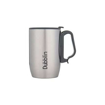 Efinito Refresh Stainless Steel Unbreakable Tea Coffee Mug Double Wall Insulated with Handle and Lid, Wide Mouth Mug Keeps Beverages Hot & Cold 350 ML Silver
