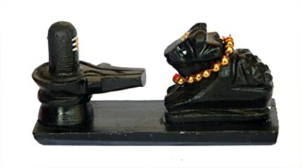 Efinito Black Stone 2.5" Shiv Nandi Idol Statue Painted (Shivling + Nandi) Idols Handcrafted & Hand Painted with Tilak, Black, 1 Pieces
