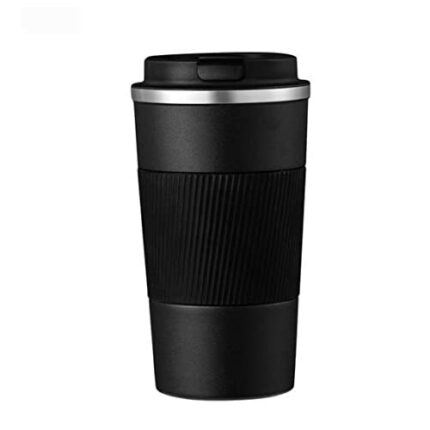 Efinito Travel Mug, Insulated Coffee Cup with Leakproof Lid,Vacuum Insulation Stainless Steel Reusable for Hot Cold Coffee,Tea, Thermal Mug with Non-Slip (Black, 510 Ml)