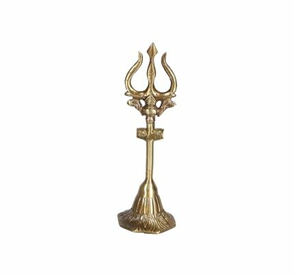 Efinito Brass Shiva's Trishul with Damru, Antique Finish | Handcrafted Brass Mahadev Trishul Figurine, Brown, 8 Inches, Pack of 1