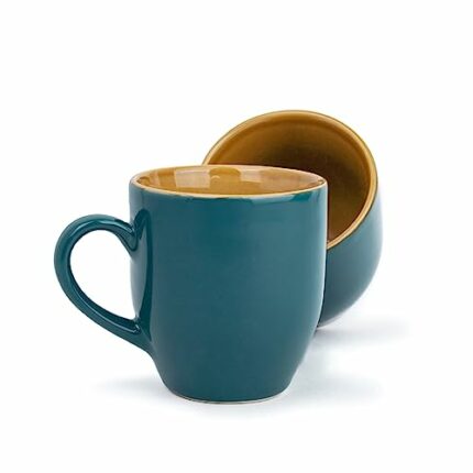 Efinito Ceramic Coffee Mug Set, Set of 2, 300ml, Teal Green | Medium Mug | Glossy Finish | Stoneware Coffee Cup Set | Ceramic Cup | Microwave Safe (Teal Green Milk Mug, Set of 2)