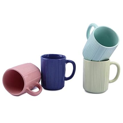 Efinito Army Series Coffee Mug - Ceramic Set of 4 (350ml) Handcrafted Design Tea Cups Set of 4 Stackable, Chip Resistant, with Handles Large Serving Coffee Cup, Ariel (Colour May Vary)
