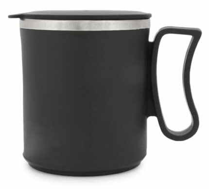 Efinito Stainless Steel Insulated 1 Pc Double Walled Plastic Covered Air Tight Travel Tea/Coffee Mug with Lid- Black