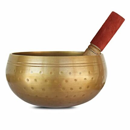 Efinito Brass Singing Bowl with Wooden Striker, for Meditation, 5inch, Gold - Dotted