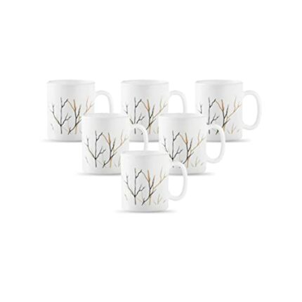 Efinito Diva, Opal Glass Coffee Mug Set Cylinder Regular 6 pcs, Golden Fall, White, Standard
