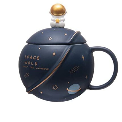 Efinito Coffee Mug, Mugs for Coffee, Ceramic Coffee Mug, Coffee Mug with Lid, Birthday Gift, Space Mug, 3D Creative Astronaut Planet Coffee Mug - 400ml (Dark Blue)