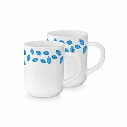 Efinito Glass Blue Leaves 2 Piece Mug Set, 240 ML