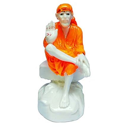 Efinito Shirdi Sai Baba Murti Marble Dust Idol Statue for Pooja (Orange- 5 Inch)