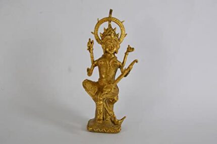 Efinito Brass Dhokra Home Decor Showpiece Hand Made Metal Statue with Feng Shui Vastu Significance (14 CM - Maa Saraswati with Bina Statue)
