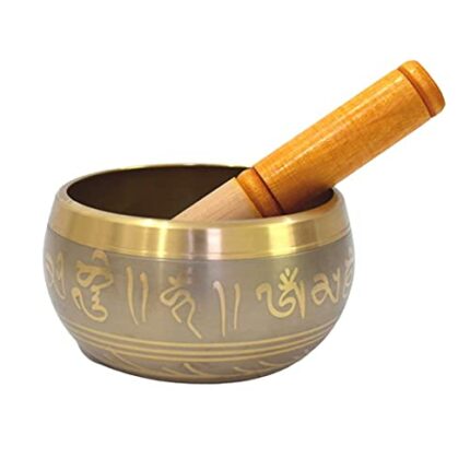 Efinito Singing Bowl | Tibetan Buddhist Prayer Instrument with Wooden Stick | Meditation Bowl | Music Therapy (Yellow)