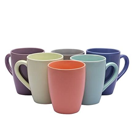 Efinito Fauna Tapered Ceramic Coffee Mugs, 250 ml, Set of 6, Pastel Assorted color (Color May Vary)