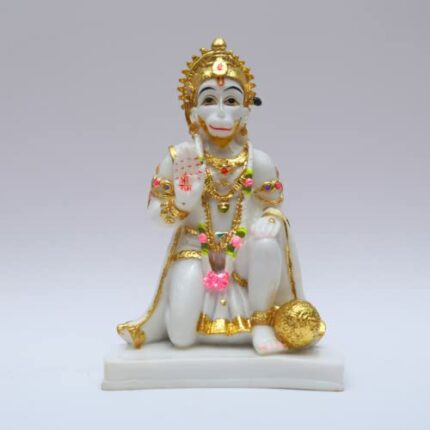 Efinito Gold Plated Hanuman Murti Idol Cultured Marble Bajrangbali Ji Statue - 7 Inch Standard Size(Ashriwad Sitting Hanuman Ji Design)