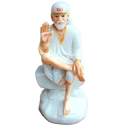 Efinito Home and Office Decor Italian Marble Statue Dust Saibaba Ashirwad Murti (White, Standard)