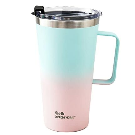Efinito Insulated Coffee Mug with Lid & Handle (450ml) | Double Wall Insulated Stainless Steel Coffee Mug | Hot and Cold Coffee Tumbler | Coffee Mug for Travel | Blue-Pink (Blue to Pink)