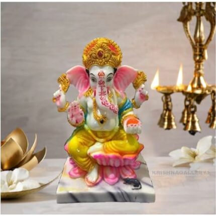 Efinito Marble Dust Ganesh Ji Murti Ganesh Statue for Pooja Room Home Temple Office Decor 7 Inch (Multi)