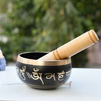 Handicraft Hub India Singing Bowl Prayer Instrument with Wooden Stick Meditation Bowl Music Bowl Sound Bowl For Yoga (Black)