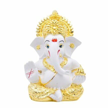 Efinito Gold Plated Idol for Car Dashboard/Home/Office Shelves/Diwali/Gifting/Idol 3.5 inches (Gold) (Gold White Mukut)