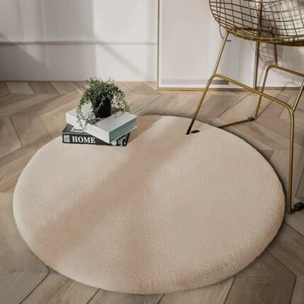 Efinito Rabbit Fur Rug for Bedroom Thick Fluffy Rug, Non-Shedding Fuzzy Rug Washable Rabbit Fur Area Rug Shaggy Nursery Rugs Indoor Floor Carpets for Bedside Sofa Living Room (30x30, Beige)