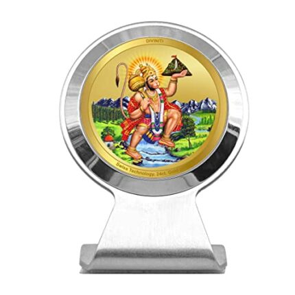 Efinito Hanuman Ji God Idol Photo Frame For Car Dashboard, Table D?cor, Office|MCF 1CR Photo Frames And 24K Gold Plated Foil|Religious Photo Frame Idol For Pooja, Gifts Items (6.2x4.5 CM)