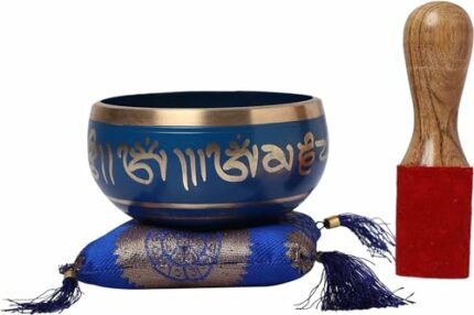 Efinito Hand Painted Metal Tibetan Buddhist Singing Bowl Musical Instrument for Meditation with Stick and Cushion 4 Inches(Blue)