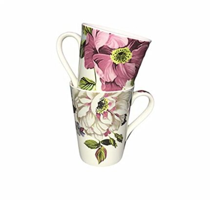 Efinito Ceramic Floral Print - Tea, Milk & Coffee Mug, 300 Ml - Set of 2 (Pink)