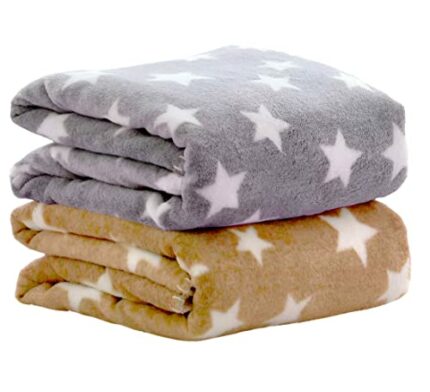 Efinito Fleece New Born All Season Ultrasoft Single Baby Blanket for Babies (Beige/Grey, Pack of 2, reversible)