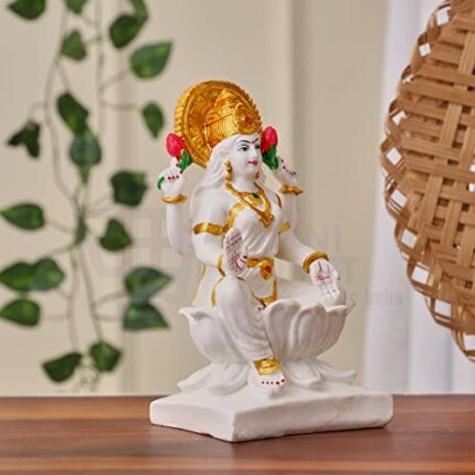 Efinito Marble Lakshmi Devi Idol Statue for Home Puja | Goddess Laxmi Idols Showpiece for Temple Pooja Room and Diwali Decoration - 7" White