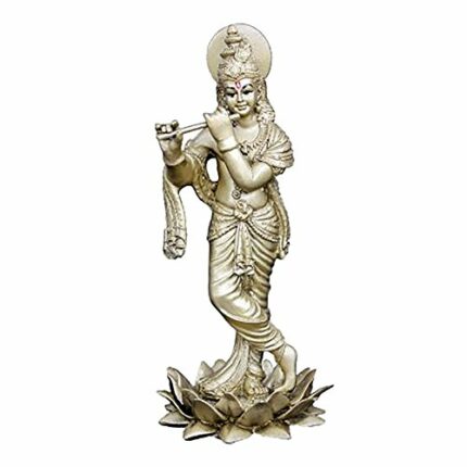 Efinito Polyresin Lotus Krishna Idol, 29 Cms, Golden, 1 Piece