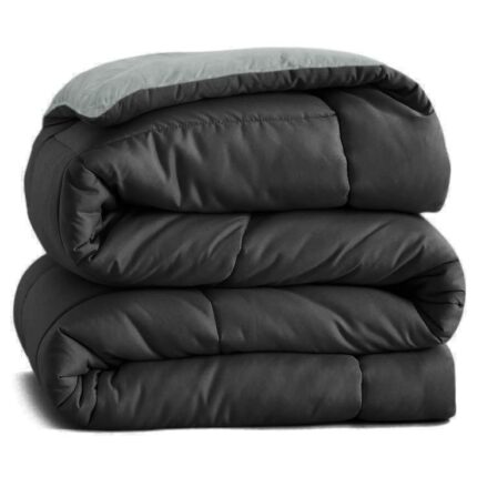 Efinito Microfibre All Season/AC/Summer Solid Reversible Single Bed Comforter Blanket | Blanket | Dohar | Duvets - (220 GSM, Black and Light Grey)