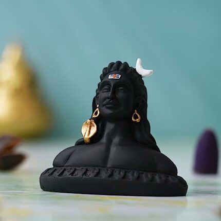 Efinito Handcrafted Polyresin Black Adiyogi Lord Shiva Statue Murti for Car Dashboard Home, Pooja Room, Office Decor