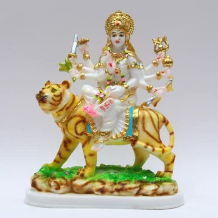 Efinito Gold Plated Durga Maa Idol Sherawali MATA Devi Murti Marble for Home Temple Pooja Room Office Table Decoration & Gift- 9 Inch