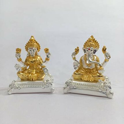Efinito Lakshmi Ganesha Idol for Home Puja | Real 24kt Gold & 999 Silver Plated Laxmi Ganesh Murti Statue for Home Decor Mandir Temple.
