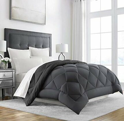 Efinito Comforter Double Bed 250 GSM Soft Microfibre Reversible Lightweight AC Blanket/Duvet/Dohar/Quilt for All Weather Breathable (Grey-Red (90x100 Inch)) (?RG-RVSDWNALTCMFT-F/Q-Gry/WHT)