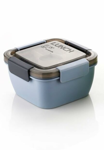 Efinito Plastic Salad Lunch Box Container with Cutlery and Sauce Container with 5 Compartment Bento Style Tray Leak Proof Lunch Box for Food Snack Salad Home Office 1400Ml-Grey