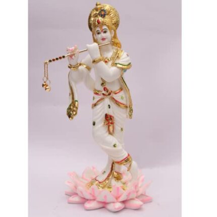 Efinito  Lord Krishna Idol Marble Statue Handmade Gold Work By Skilled Artist For Home Decor, Pooja Ghar & Gift- Multicolor (Big)- 12 Inch Marble
