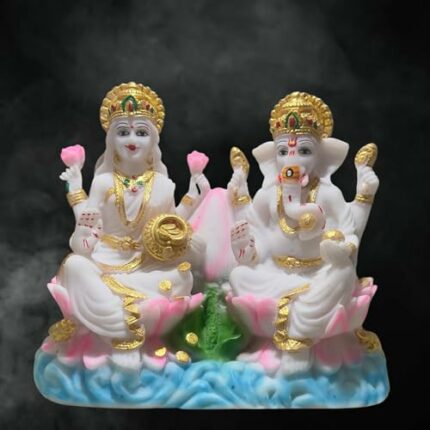Efinito Marble Antique Creation Goddes Lakshmi Ganesh Statue Hand Painted Cultured Marble Lakshmi Ganesha Statues Pair of Idol Sculpture Lord Ganesha Laxmi murti for Diwali Pooja