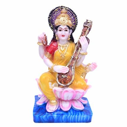 Goddess Maa Saraswati Idol, Saraswati Studydevi Murti Figurine Religious Pooja Gift Items and Murti for Mandir/Temple/Home/Office (Yellow Color) (HXWXL-18CMX10CMX08CM)(Resin)