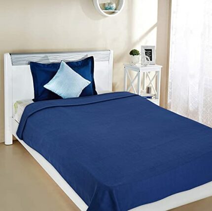 Efinito All Season Polyester Micromink Summer AC Blanket Super Soft Polar Fleece Plain Duble Bed Blanket | AC Dohar | Comforter | Size 216 X 216 Cms (Approx 7 X 7 Ft) (Double) Skinfriendly (Blue)