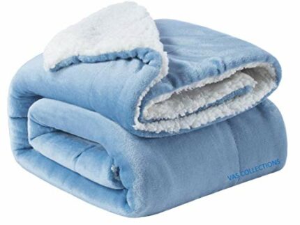 Efinito? All Season Flannel Sherpa Blanket | Single 150 cm X 220 cm, Sky Blue, Reversible