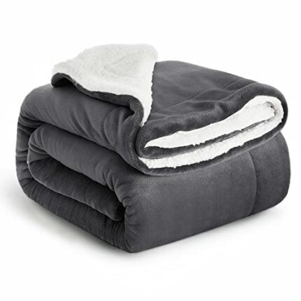 Efinito Sherpa Blanket Bed Throws Blankets for Sofas Soft Fluffy Thick Travel Blanket Reversible Microfiber Throw (Grey, 50 x 60 Inches)