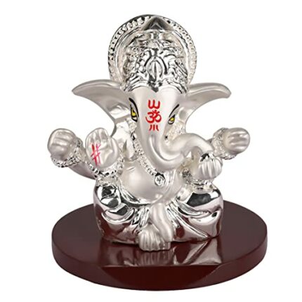 Efinito Silver Plated Four Hands Lord Ganesha Statue for Car Dashboard|Ganpati Idol for Luck & Success|Ekdant Murti Idol for Mandir Office Home Decoration Puja & Spiritual Gift (6x6x6cm)