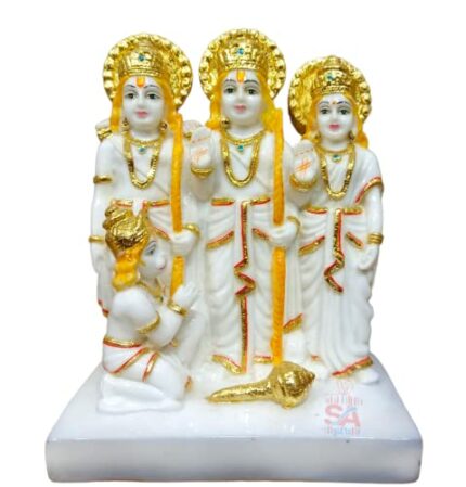 Efinito Golden Plated Ram Darbar Murti for Home Temple Marble Big | Handmade Lord Ram Darbar Idol Showpiece (6.5 Inches)