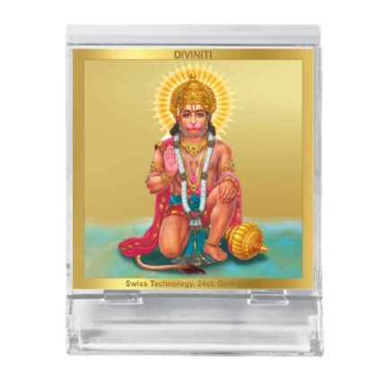 Efinito Hanuman Ji God Idol Photo Frame for Car Dashboard, Table D?cor|ACF 3A Acrylic Frame and 24K Gold Plated Foil|Idol for Pooja, Gifts Items (5.8X4.8 CM)