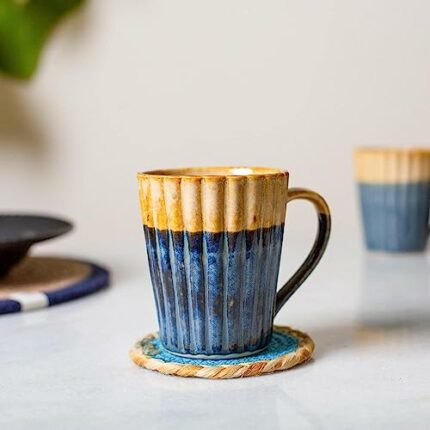 Efinito 10 Oz Ceramic Coffee Mug, Handmade Pottery Big Tea Cup for Office and Home, Microwave and Dishwasher Safe, Big Handle Easy to Hold, Stylish Texture Glaze (300 ml)