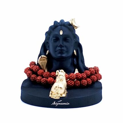 Efinito? Lord god Mahadev Bholenath Shivji Adiyogi Shiva Statue Idol Murti with Nandi for Car Dashboard with Rudraksh Mala Idle,Home Decor - Handcrafted Resin Figurine, Spiritual Gift for Meditation
