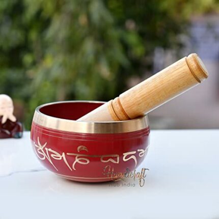 Handicraft Hub India Singing Bowl Prayer Instrument with Wooden Stick Meditation Bowl Music Bowl Sound Bowl For Yoga (Red)