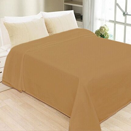 Efinito Polar Fleece Double Bed Blanket | Thermal Lightweight Spread | Poly-Fiber Material | All Season Cozy Throw Bedsheet | AC Blanket | 200 x 220cm | 140 GSM | Camel