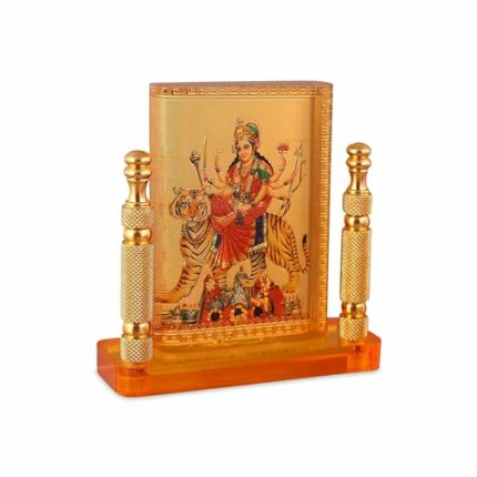 Efinito Hindu Goddess Maa Bhavani MATA Durga Vaishano Devi Sheronwali Acrylic Frame for Home, Office & Car Temple, Gold, Tabletop