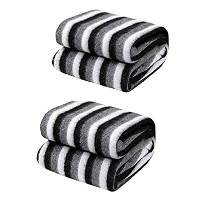 Efinito Black and White Striped Polyester Single Bed AC Fleece Blanket (Black&White, 60 inch X 90 inch) lightweight